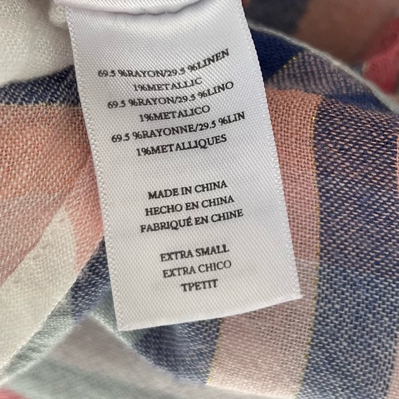 Rails Button-up Plaid Top Linen Blend Top Charlie White Melon Sage XS - Picture 10 of 10